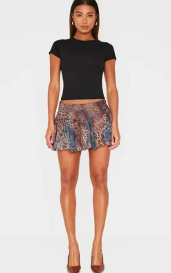 Dark Blue Mixed Leopard Printed Floaty Chiffon Mini Skirt