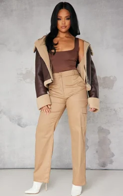 Dark Brown Basic Slinky Scoop Neck Bodysuit