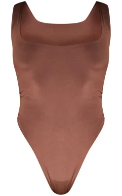 Dark Brown Basic Slinky Scoop Neck Bodysuit