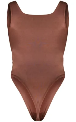 Dark Brown Basic Slinky Scoop Neck Bodysuit