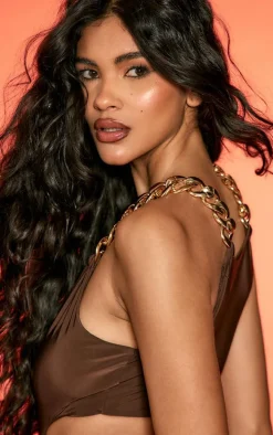 Dark Brown Double Layer Slinky Extreme Plunge Bodycon Dress