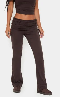 Dark Brown Foldover Flared Leggings