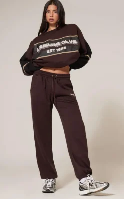 Dark Brown Print Embroidered Leisure Club Sweatshirt