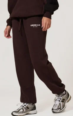 Dark Brown Print Embroidered Leisure Club Wide Leg Sweatpants