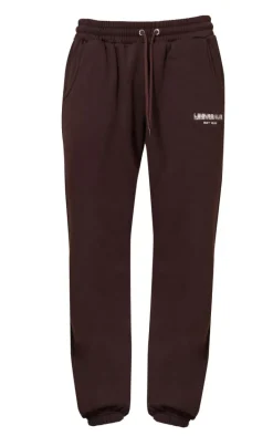 Dark Brown Print Embroidered Leisure Club Wide Leg Sweatpants