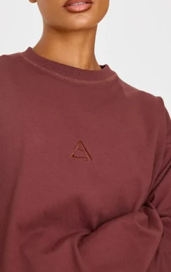 Dark Burgundy Print Oversized Long Sleeve T-Shirt