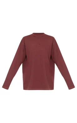 Dark Burgundy Print Oversized Long Sleeve T-Shirt