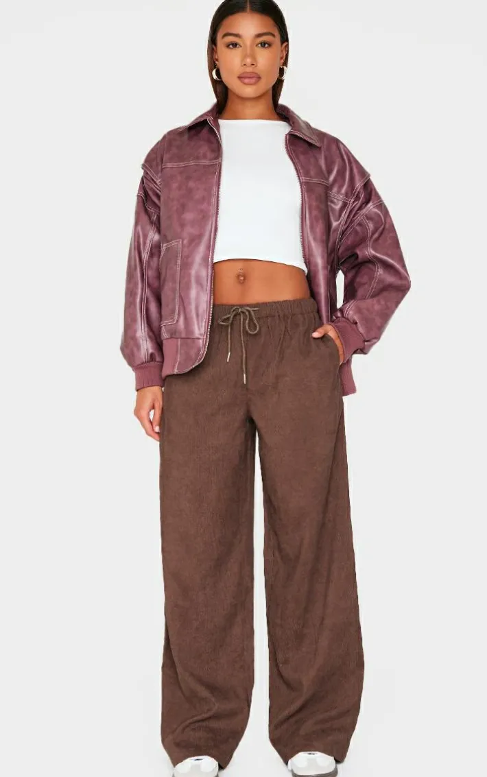 Dark Chocolate Cord Tie Waist Low Rise Pants