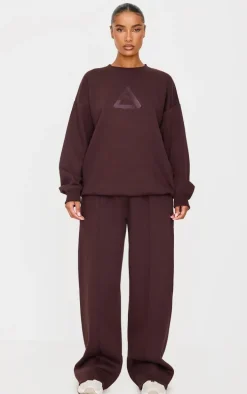 Dark Chocolate Embroidered Straight Leg Sweatpants