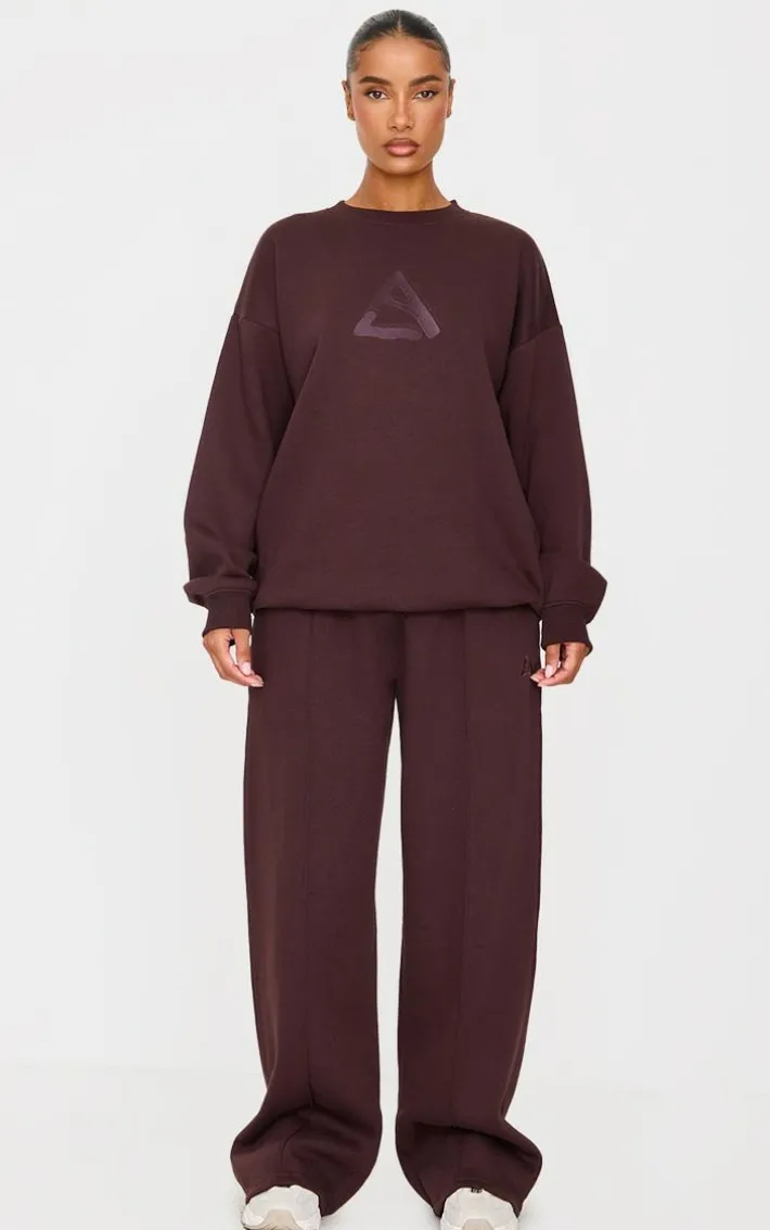Dark Chocolate Embroidered Straight Leg Sweatpants