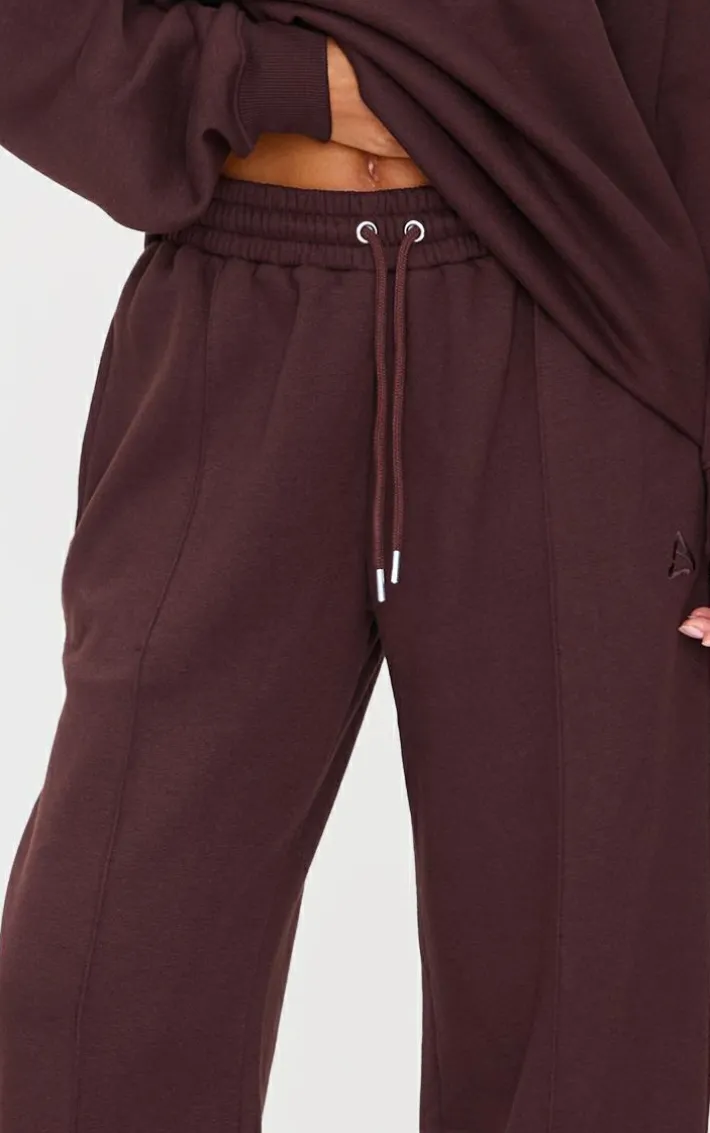 Dark Chocolate Embroidered Straight Leg Sweatpants