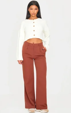 Dark Chocolate Peach Skin Straight Leg Pants