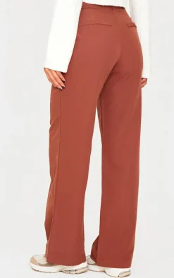 Dark Chocolate Peach Skin Straight Leg Pants