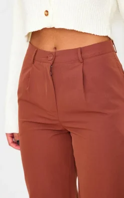 Dark Chocolate Peach Skin Straight Leg Pants