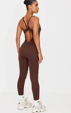 Dark Chocolate Seamless Rib Knot Detail Unitard