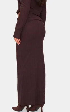 Dark Chocolate Soft Rib Fold Over Maxi Skirt
