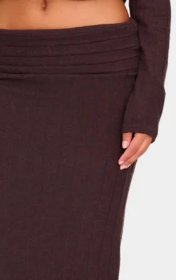 Dark Chocolate Soft Rib Fold Over Maxi Skirt