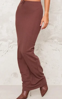 Dark Chocolate Textured Jersey Low Rise Midaxi Skirt