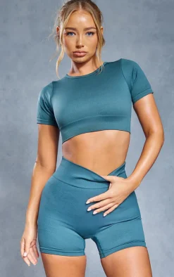 Dark Green Basic Seamless Cropped T-shirt