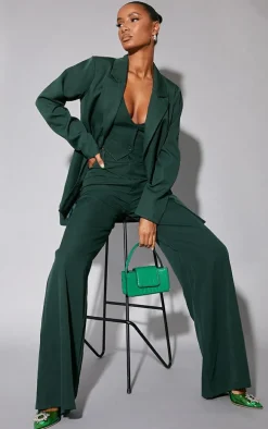 Dark Green Woven Double Belt Loop Suit Pants