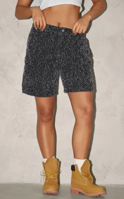 Dark Grey Bobble Denim Baggy Cargo Shorts