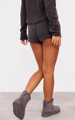 Dark Grey Brushed Rib Hotpants