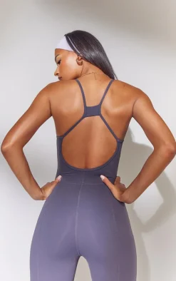 Dark Grey Cross Back Sculpt Long Unitard