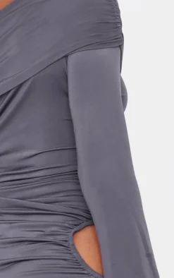 Dark Grey Double Slinky Asymmetric Cut Out Mini Dress