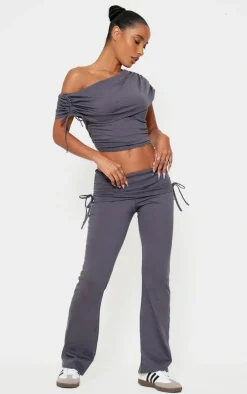 Dark Grey Foldover Flared Leggings