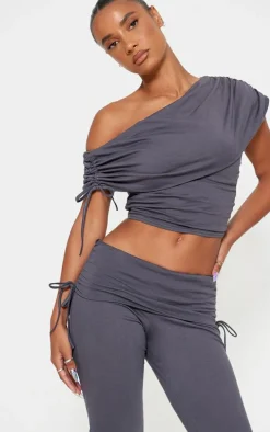 Dark Grey Foldover Flared Leggings