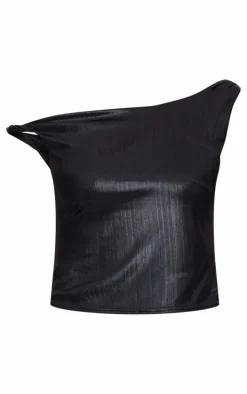 Dark Grey Metallic Textured Twist Shoulder Long Top