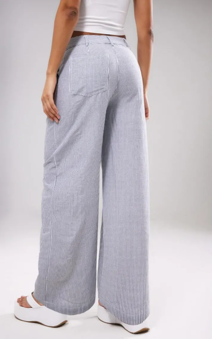 Dark Grey Pinstripe Linen Look Tailored Pants