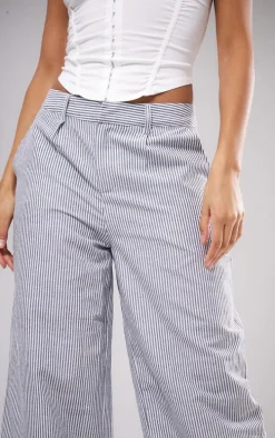 Dark Grey Pinstripe Linen Look Tailored Pants