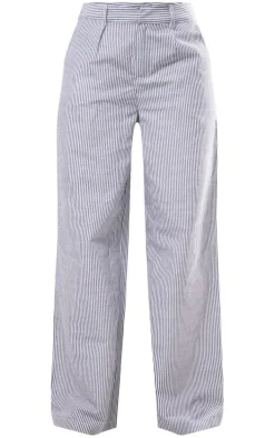 Dark Grey Pinstripe Linen Look Tailored Pants