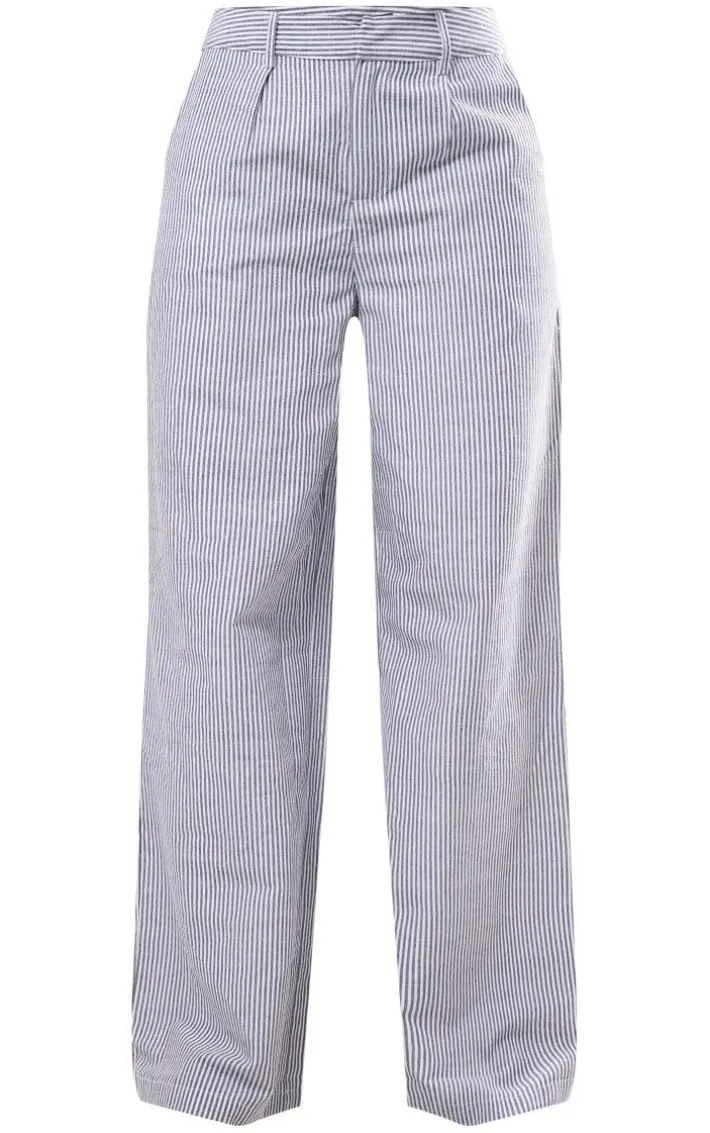 Dark Grey Pinstripe Linen Look Tailored Pants