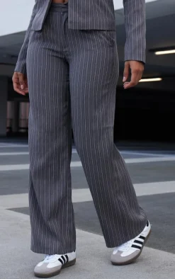 Dark Grey Pinstripe Tailored Wide Leg Pants