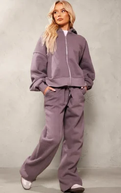 Dark Grey Premium Washed Oversized Pintuck Wide Leg Sweatpants