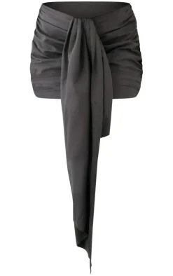 Dark Grey Ruched Drape Front Detail Mini Skirt
