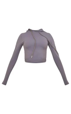 Dark Grey Sculpt Crop Hooded Gym Top