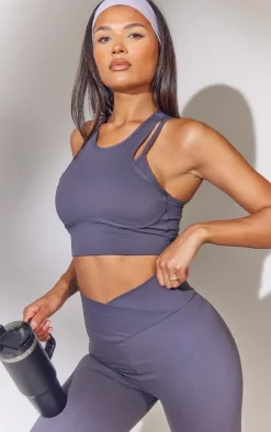 Dark Grey Sculpt Longline Under Bust Detail Double Strap Sports Bra