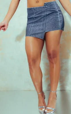 Dark Grey Washed Crossover Micro Mini Skirt