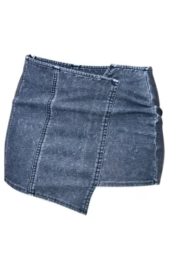 Dark Grey Washed Crossover Micro Mini Skirt