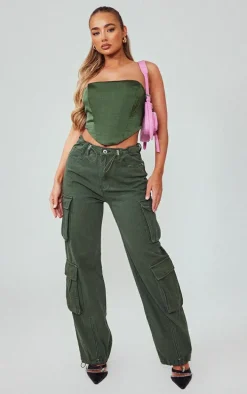 Dark Khaki Cargo Pocket Toggle Hem Jeans