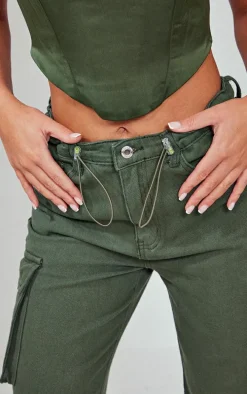 Dark Khaki Cargo Pocket Toggle Hem Jeans