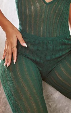 Dark Khaki Ladder Sheer Knit Leggings