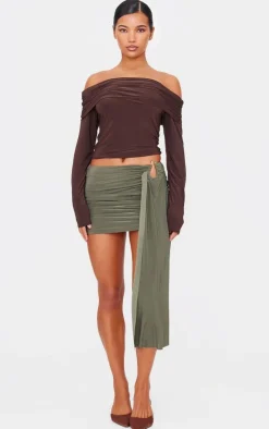 Dark Khaki Slinky Jersey Draped Mini Skirt