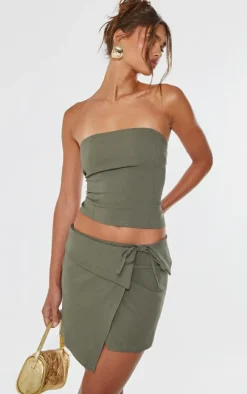 Dark Khaki Stretch Woven Longline Bandeau