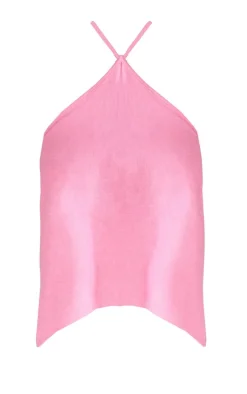 Dark Pink Premium Linen Look Halter Crop Top