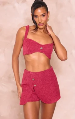 Dark Red Boucle Button Detail Bralet