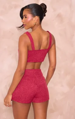 Dark Red Boucle Button Detail Bralet